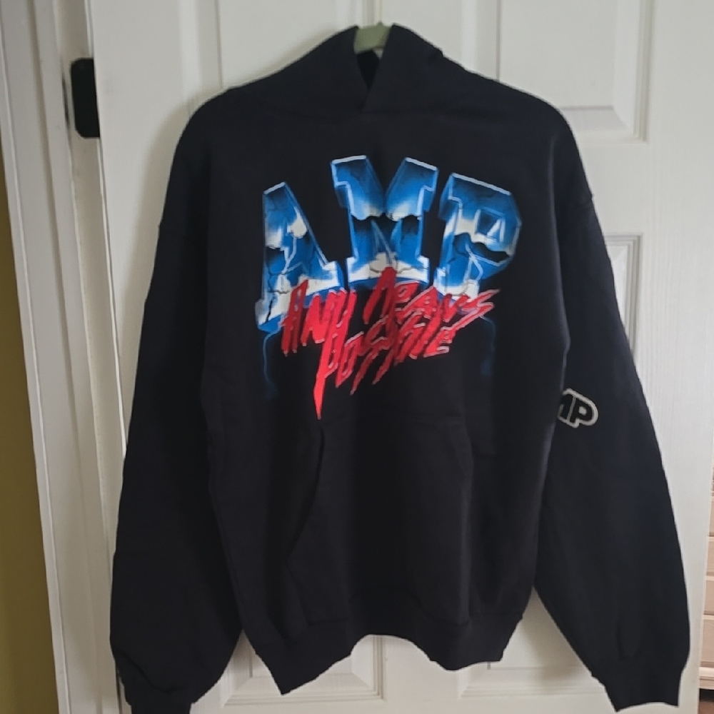 AMP Large Black Sweatshirt Hoodie With  Graphics "Any Means Possible" NWT